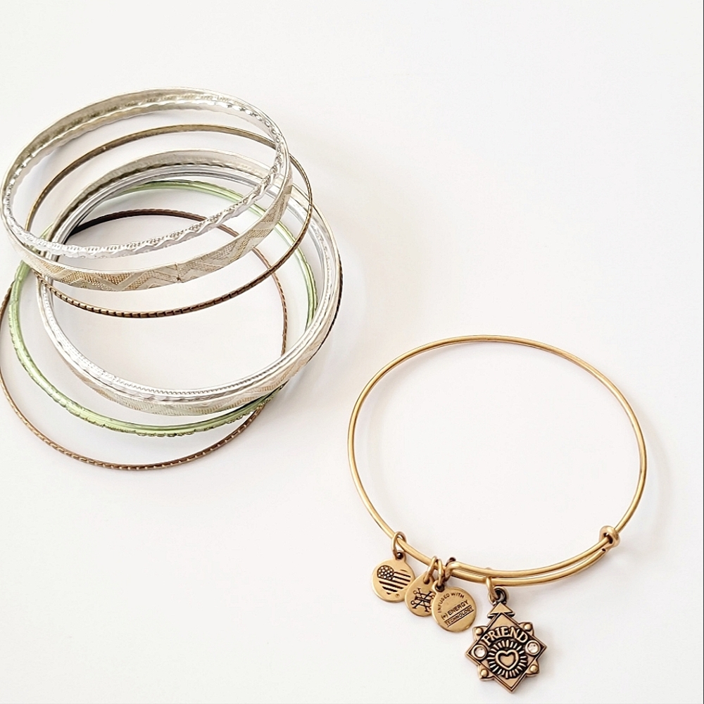 Alex And Ani Friend bangle bracelet with Swarovski crystals. Bundle lot Bangles